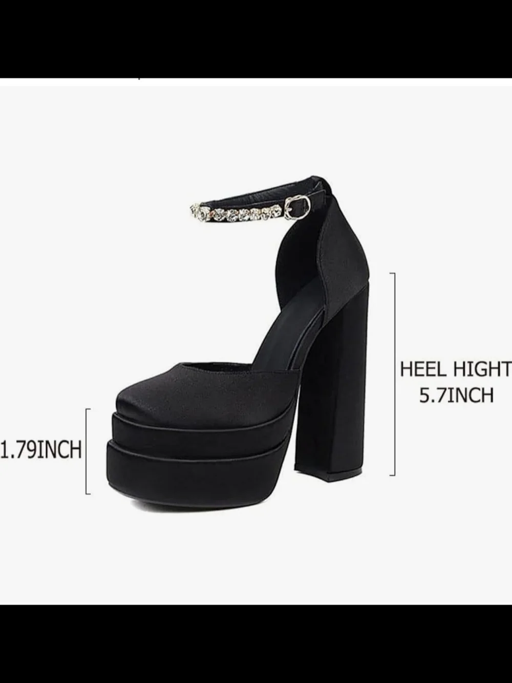 Black Chunky Platform Block Heels Ankle Strap